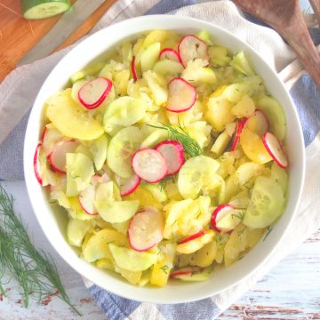 German Potato Salad with Radishes in a Bowl