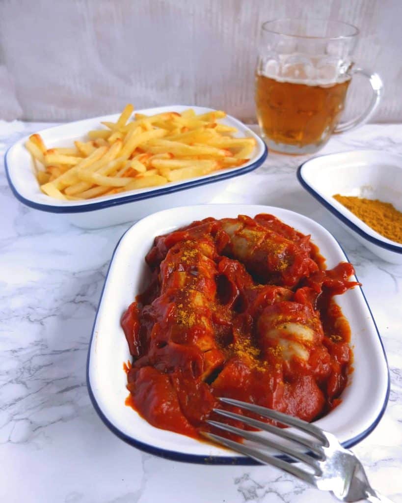 currywurst, curryketchup, beer and curry powder. 