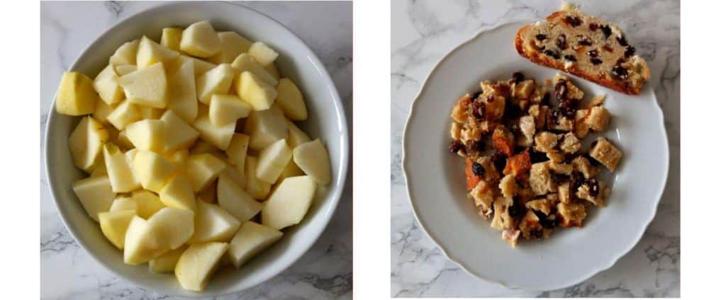 cubed apples and cubed stollen