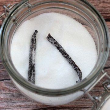 Vanilla Sugar in a jar with Vanilla Beans