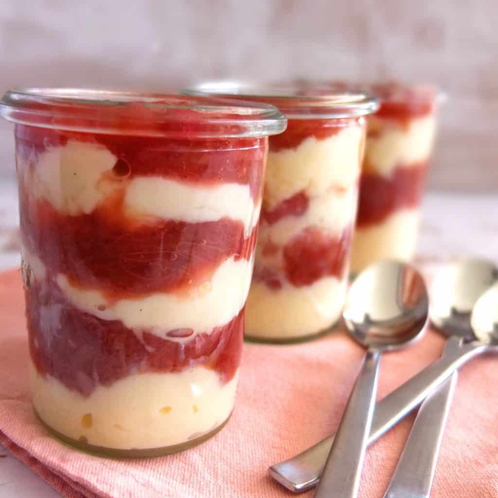 Rhubarb Compote Layered with Vanilla Pudding 