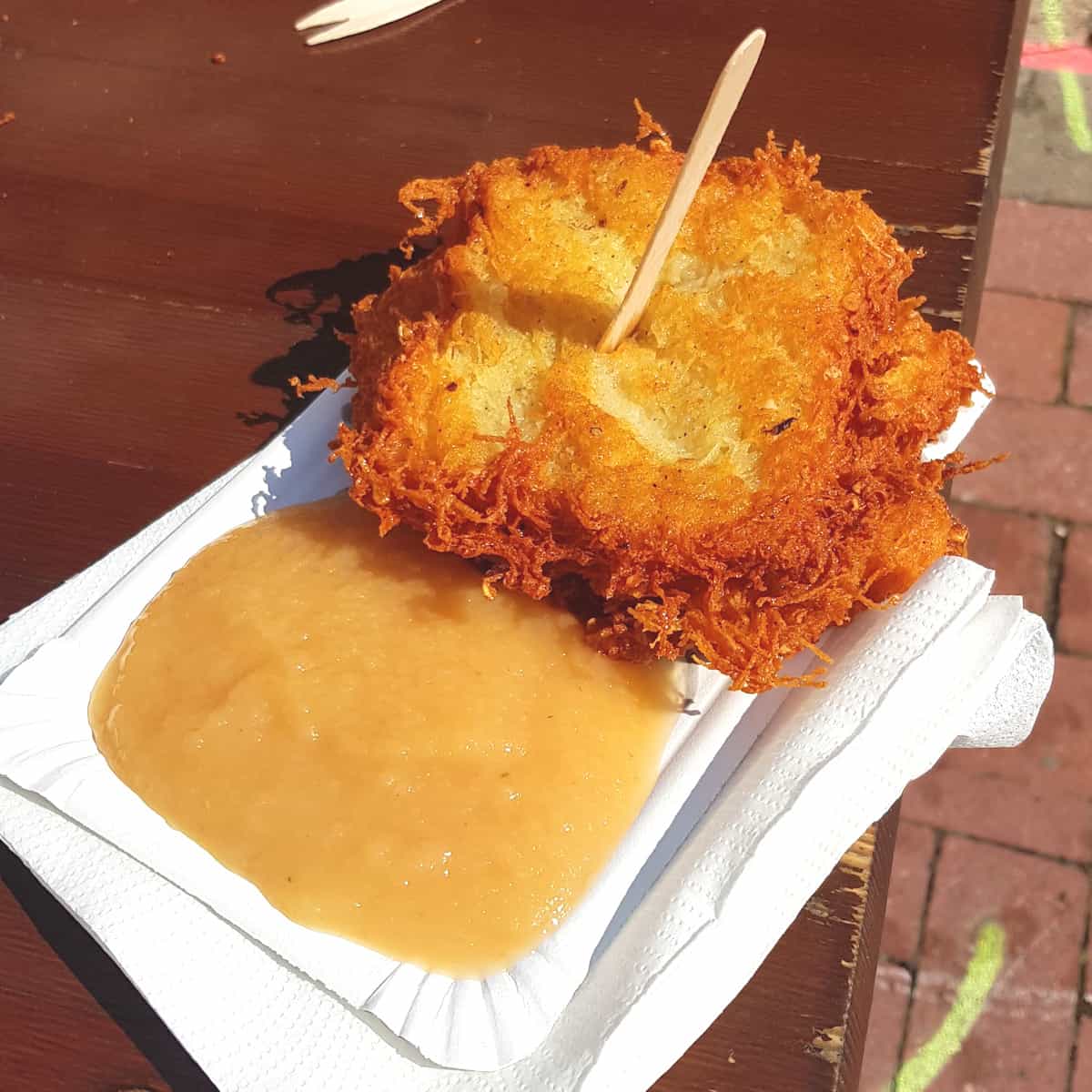 Kartoffelpuffer (German potato pancakes) at a German Christmas Market