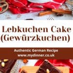 German Gingerbread Cake on a Cake stand and on a chopping board