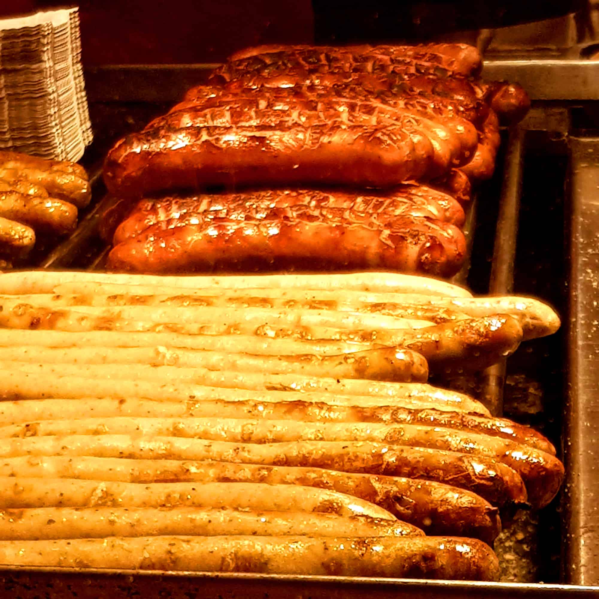 German Sausages being grilled at a German Christmas Market