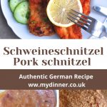 German Pork schnitzel on a white plate.