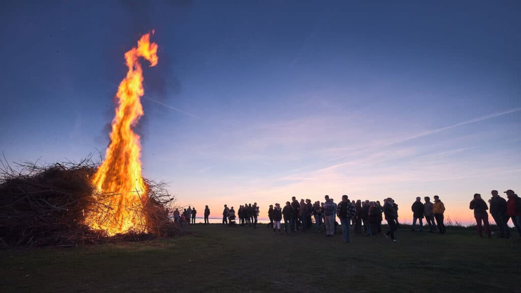 German Easter Fire during Sunset 