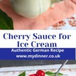 a jug of sour cherry sauce for ice cream