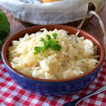 a bowl of German coleslaw