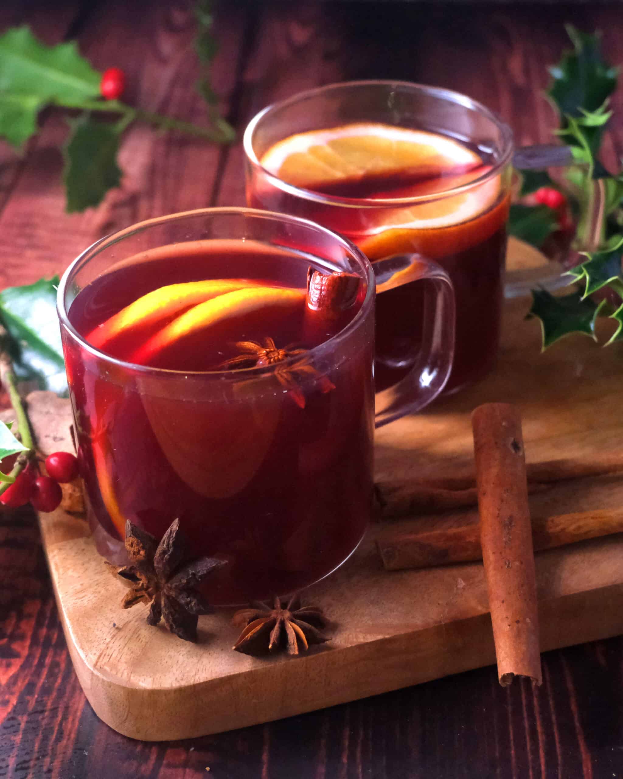 to cups of German mulled wine.