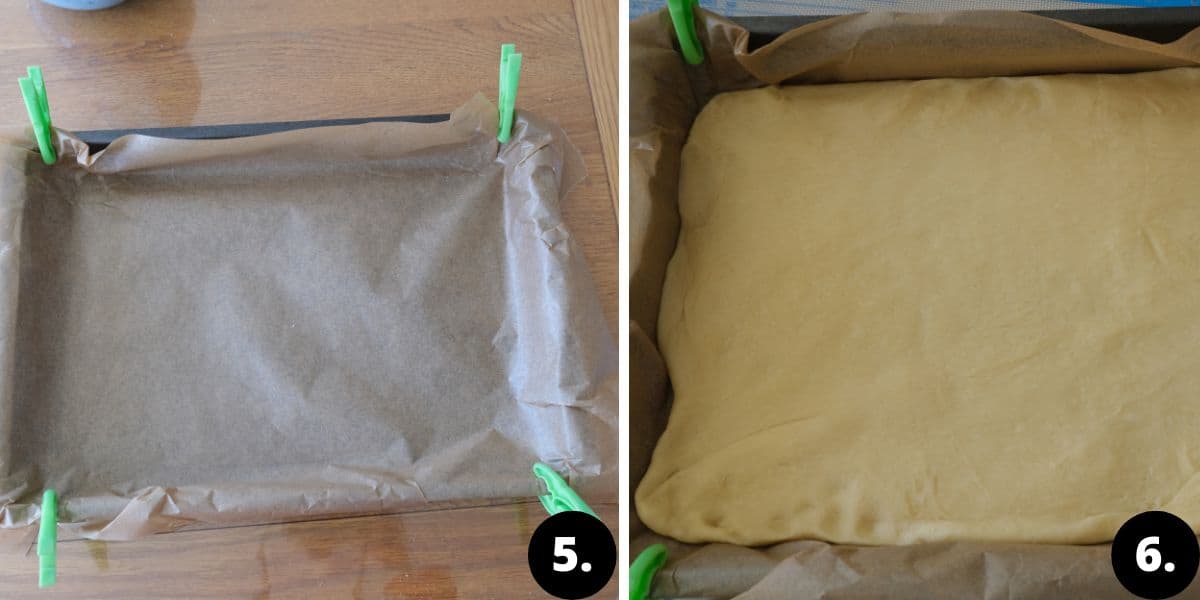 placing dough in baking sheet.