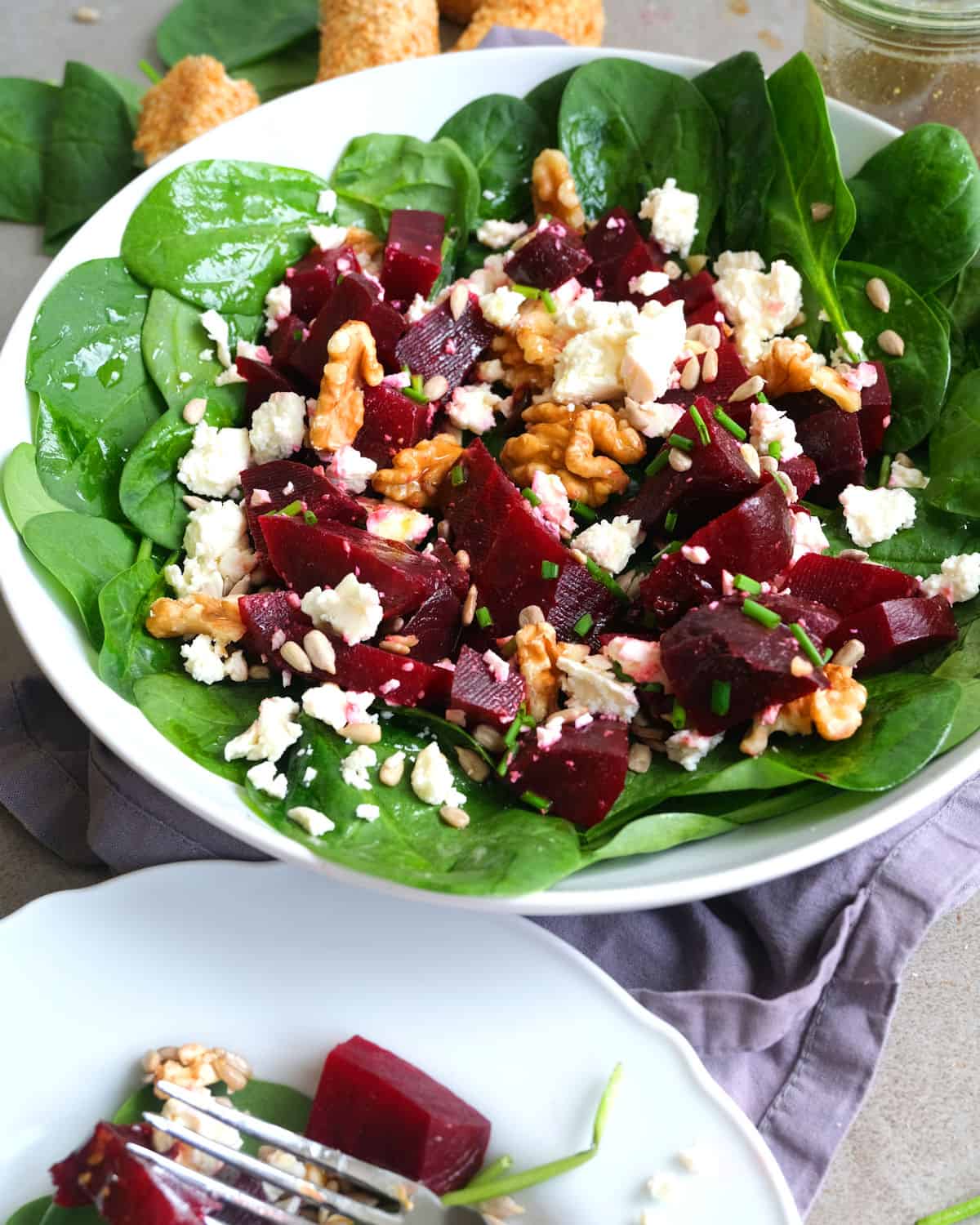 German Beetroot Salad with Spinach and Feta
