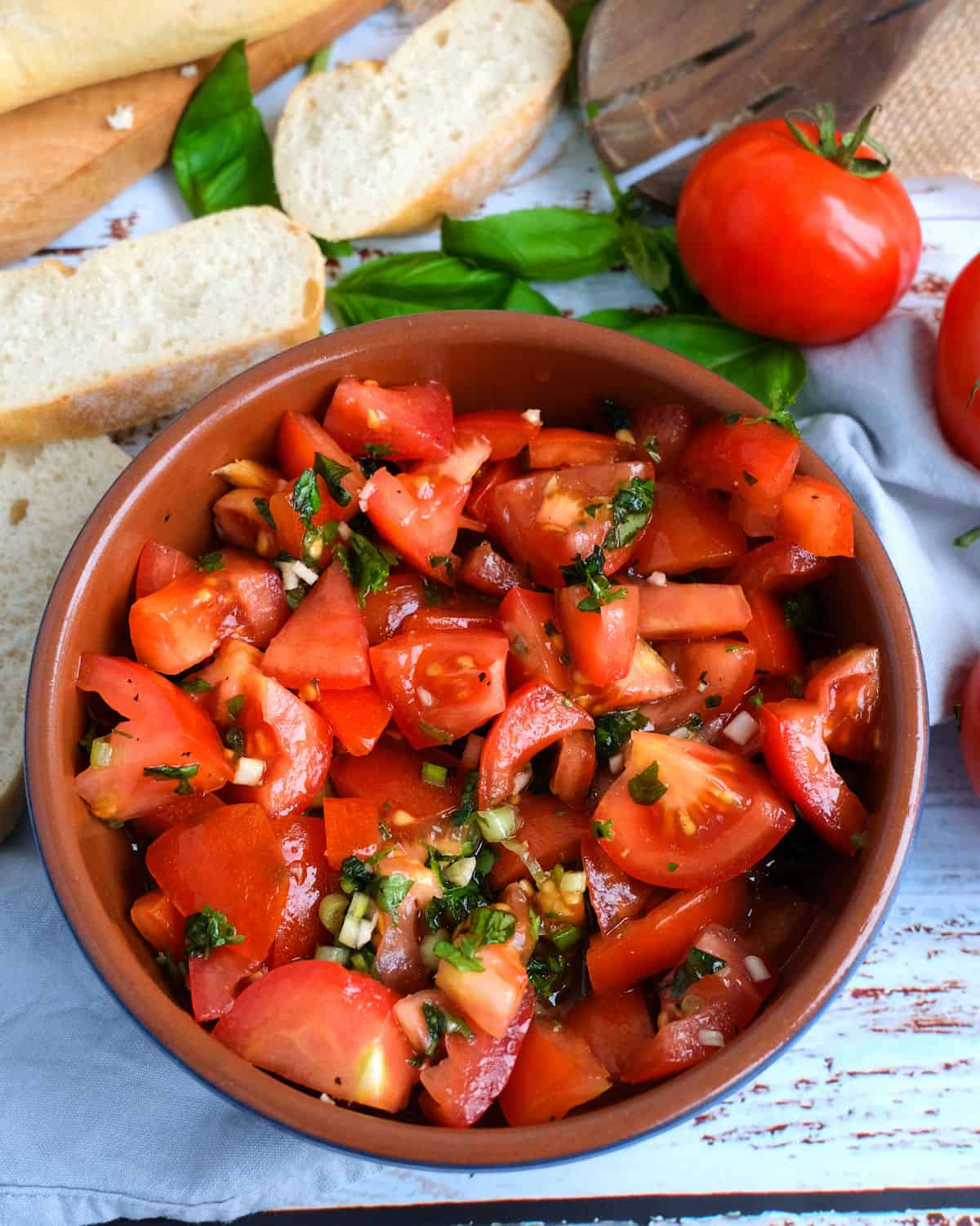 German tomato salad in a bowl.