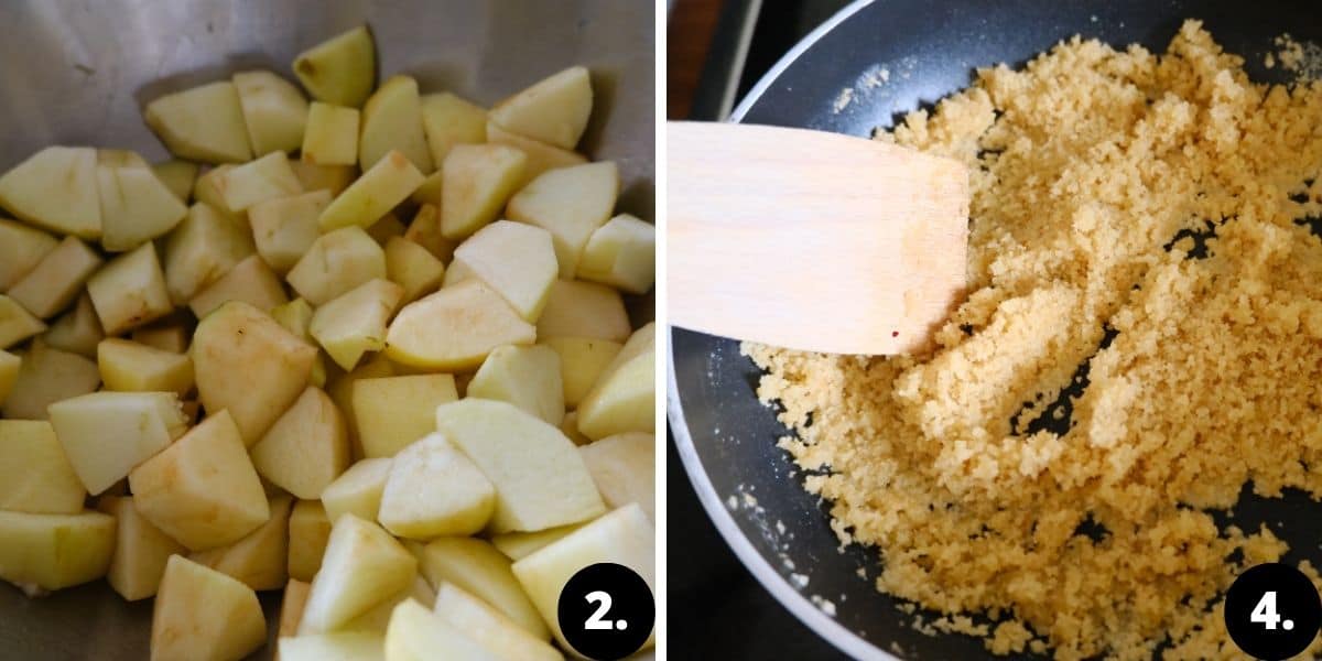 Chopped apples and browned breadcrumbs.