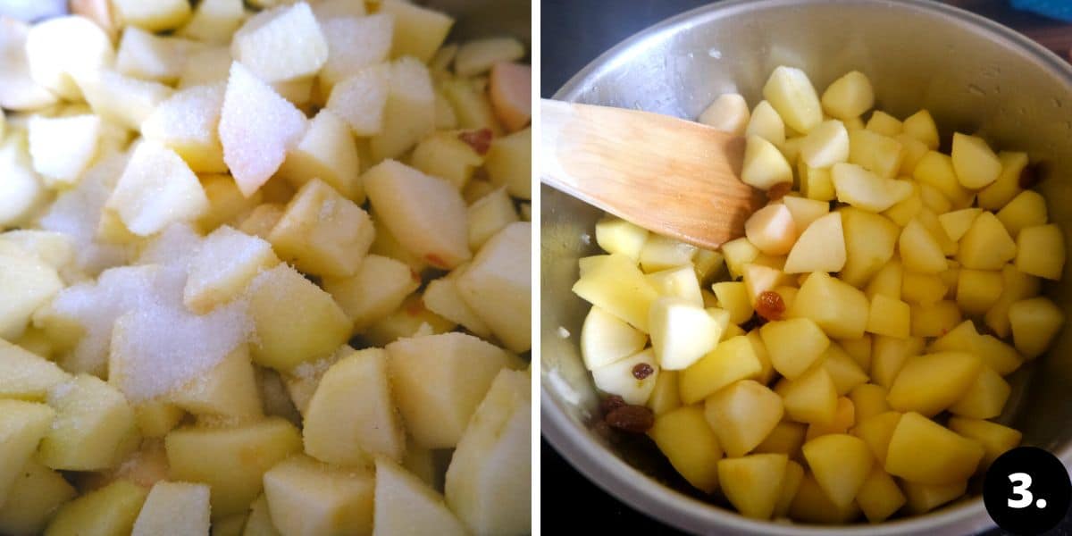 cooking the apple pie filling.