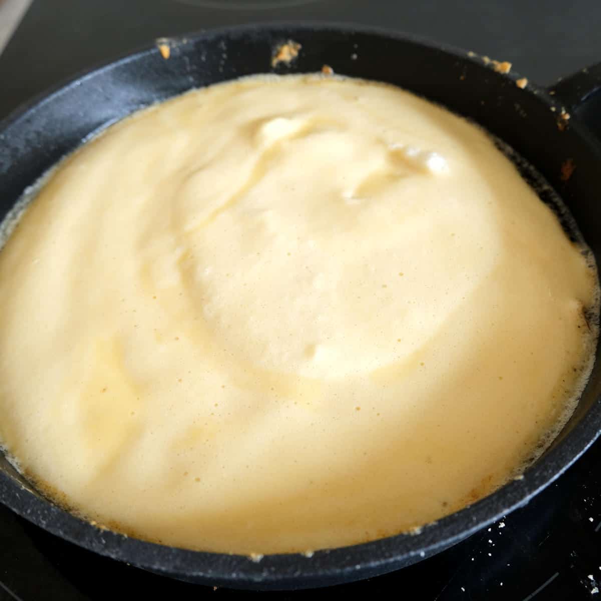 cooking the pancake batter for Kaiserschmarrn