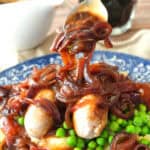 Beer Onion Gravy on Bratwurst