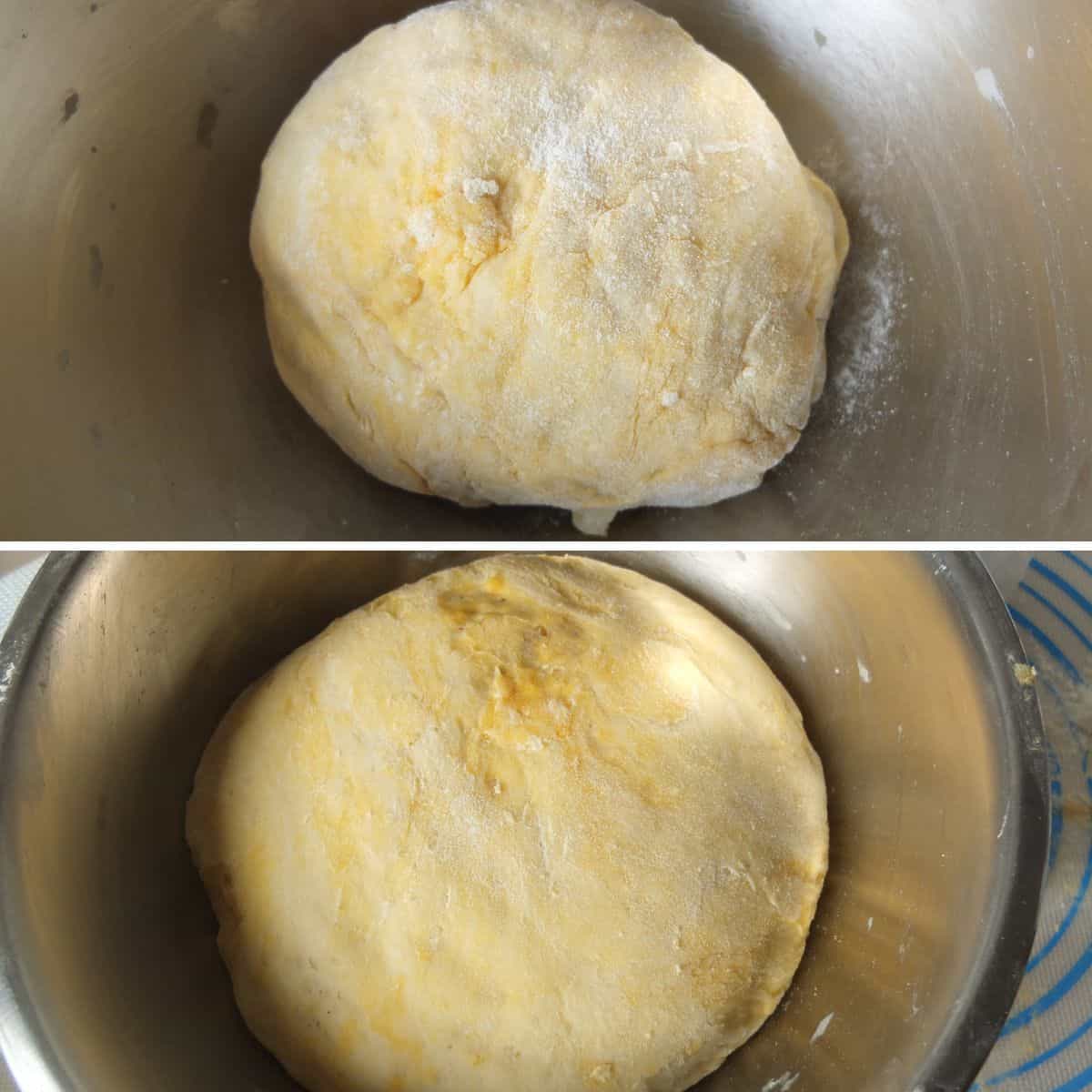 yeast dough before and after rising