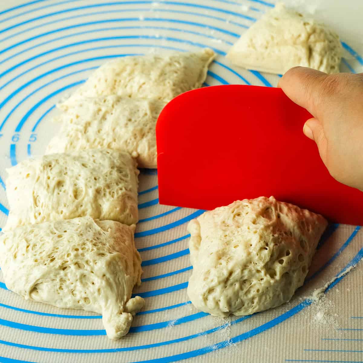 dividing the dough into rolls