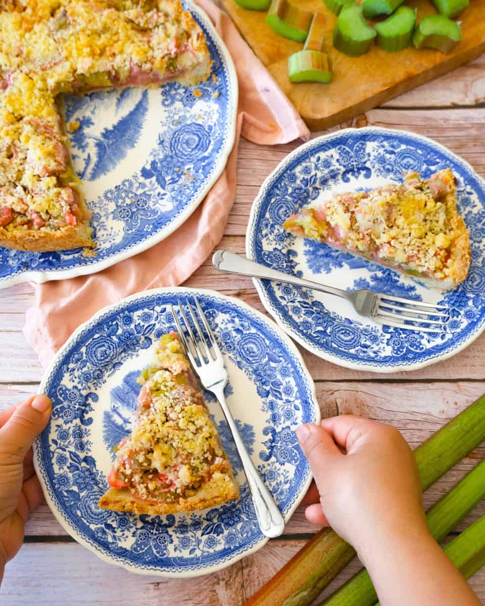 Slices of German Rhubarb Cake with Streusel