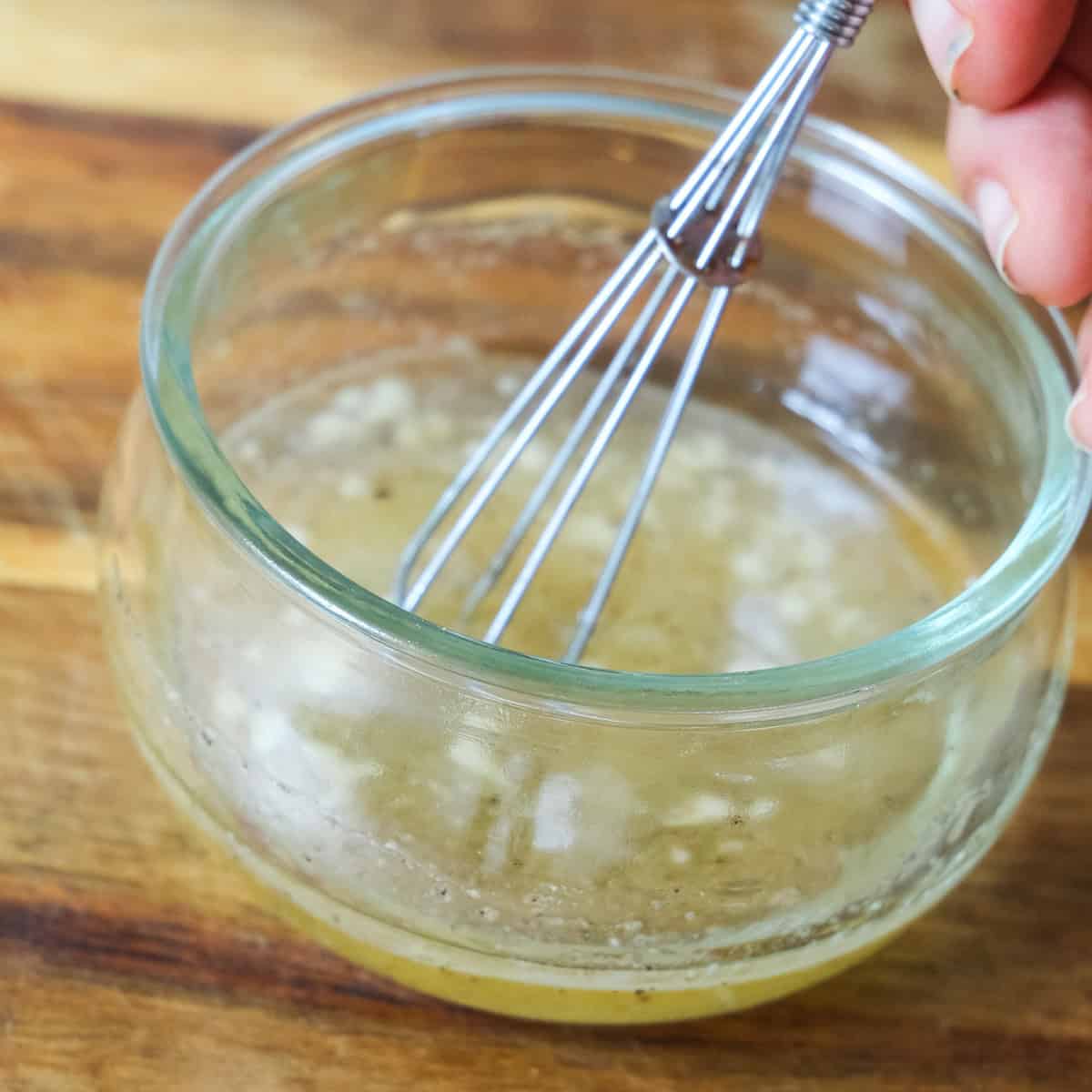 Stirring the dressing for the bean salad