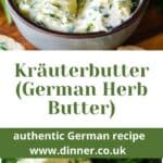 a bowl of herb butter with a knife scraping some out.