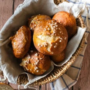 German Pretzel Buns in a Basket.