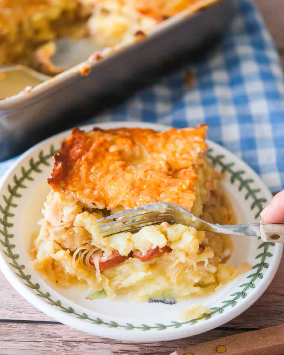 a fork eating sauerkraut casserole