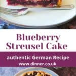 a slice of blueberry streusel cake